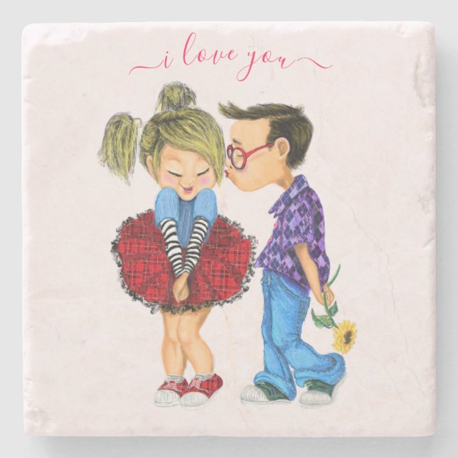 Pareja Romántica Piedra Posavasos - Amor (Anverso)