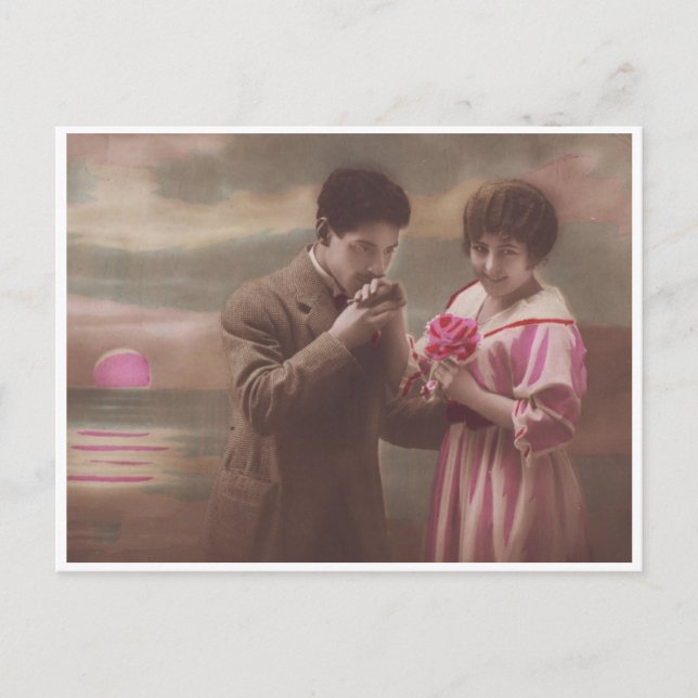 Pareja romántica retro en postal Moonrise (Anverso)