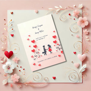Pareja romántica Silhouette corazones rojos boda