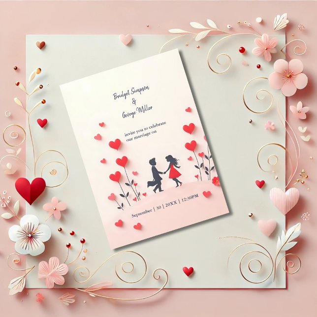 Pareja romántica Silhouette corazones rojos boda (Subido por el creador)
