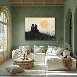 Pareja viendo el atardecer en arte en blanco y neg