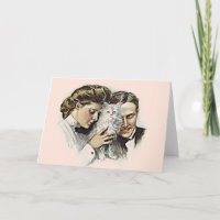 Pareja Vintage Con Tarjeta De Saludo De Gato Blanc