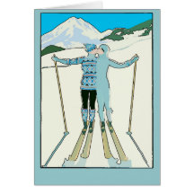 Pareja vintage de esquí de montaña
