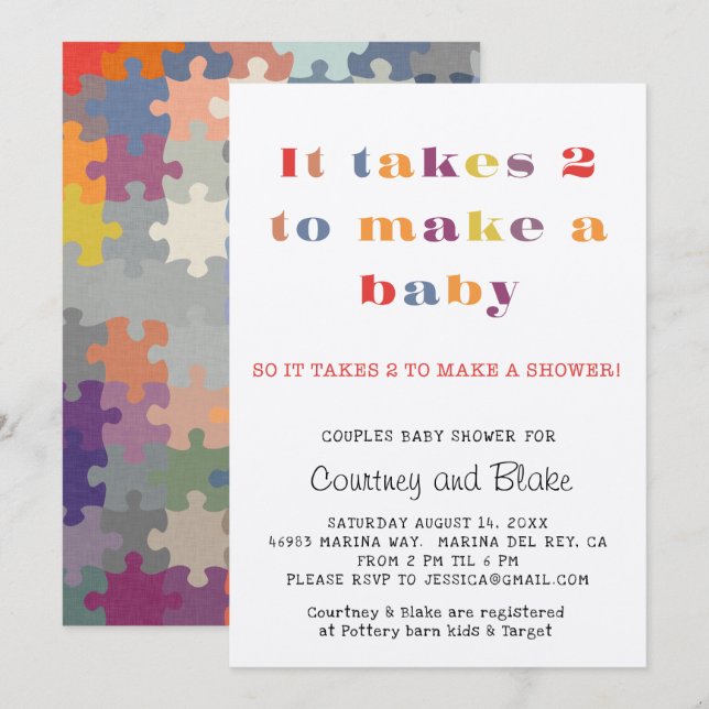 Parejas Baby Shower Invitación Ecru (Anverso / Reverso)