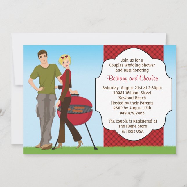 Parejas BBQ Boda Invitación a la Ducha (Anverso)