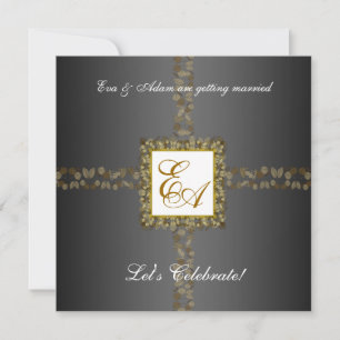 Parejas bodas Ducha Invitación Hoja de Oro Gris