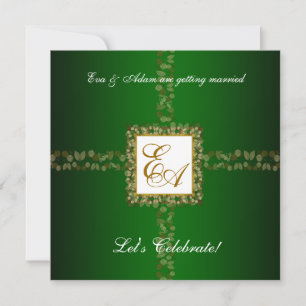 Parejas bodas Ducha Invitación Hoja de Oro Verde