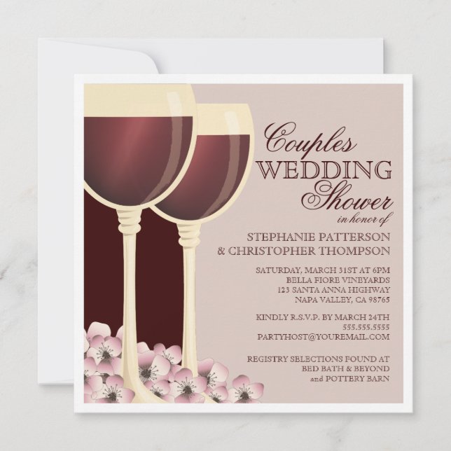 Parejas Bodas Ducha Invitación temática de vino (Anverso)
