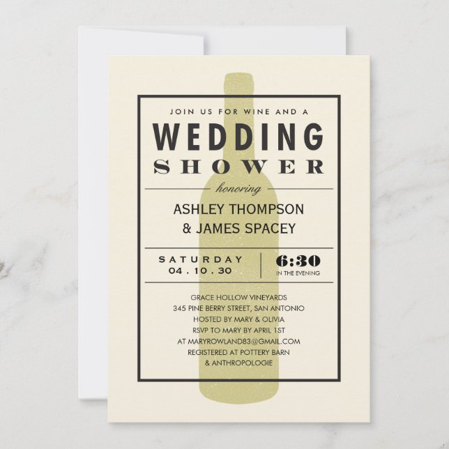 Parejas Bodas Ducha Invitaciones a Botella de Vino (Anverso)
