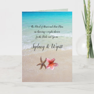 Parejas Bodas Ducha Playa Invitación plegada