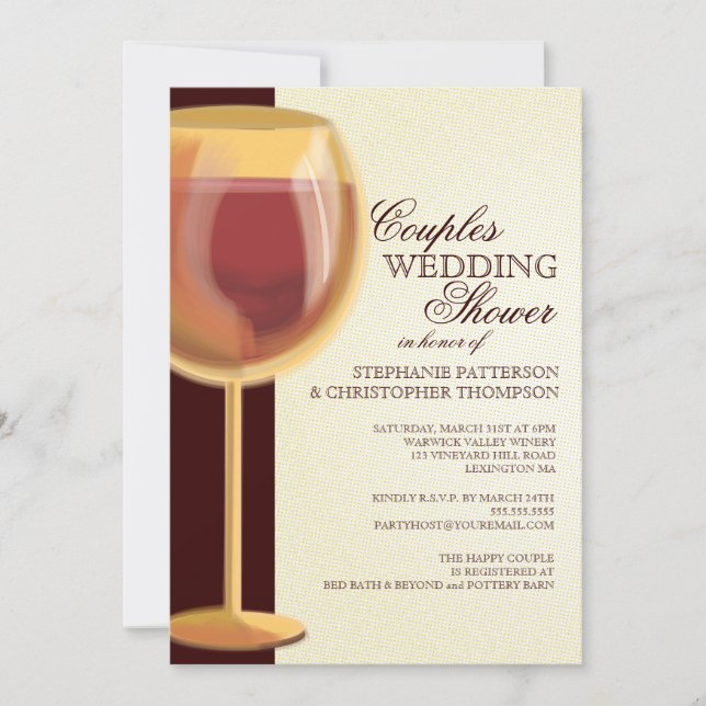 Parejas Bodas Ducha Vino Antiguo Invitación Temáti (Anverso)