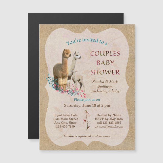 Parejas de Alpaca Invitaciones magnéticas Baby Sho (Anverso/Reverso)