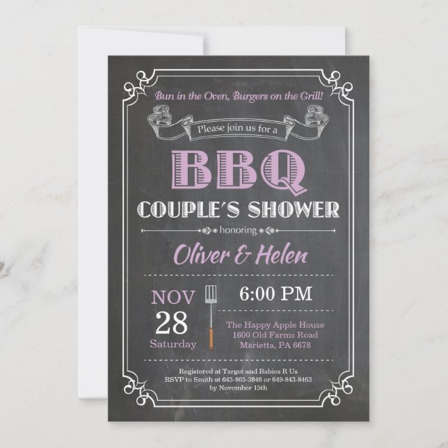 Parejas de barbacoa Ducha Invitación Chalkboard Pu (Anverso)
