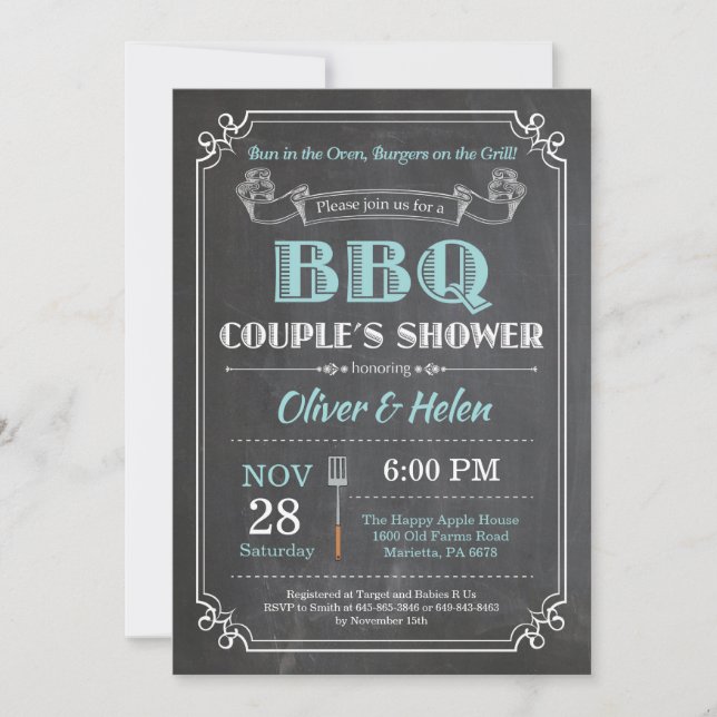 Parejas de barbacoa Invitación a la ducha Chalkboa (Anverso)