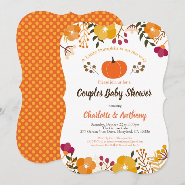 Parejas de calabaza invitación a la ducha de bebé  (Anverso / Reverso)