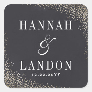 Parejas de confetti de oro boda pegatina de imitac