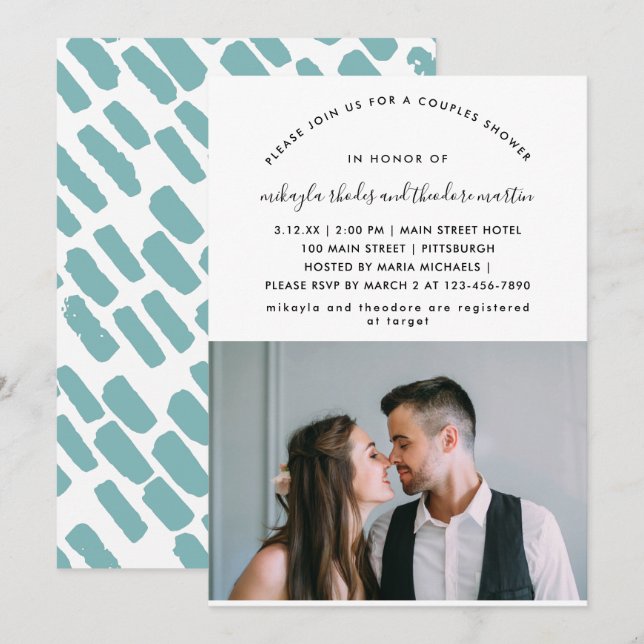 Parejas de guión moderno ducha Invitación a la fot (Anverso / Reverso)