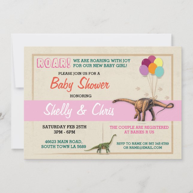 Parejas Dinosaurios Baby Shower es una invitación  (Anverso)