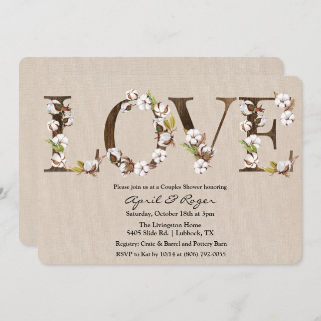 Parejas Ducha Invitación al Alfabeto de Algodón (Anverso / Reverso)