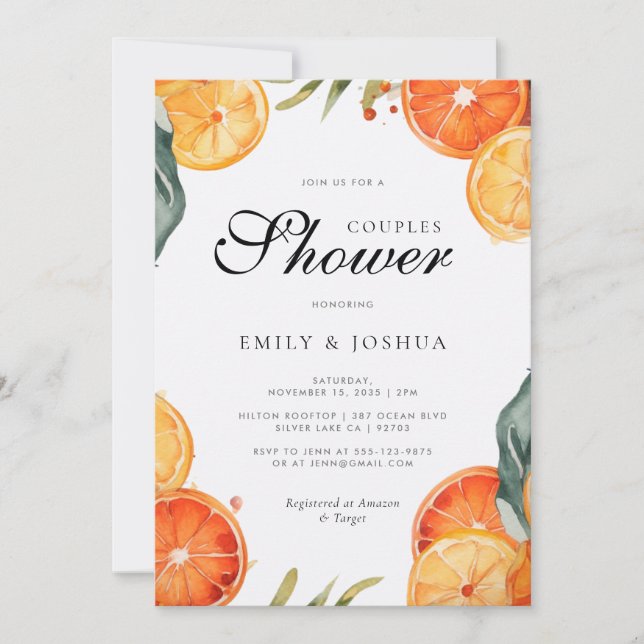 Parejas Ducha Invitación Citrus Aperol Spritz (Anverso)