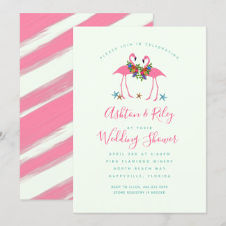 Parejas Flamingos rosas Invitación a la ducha de m