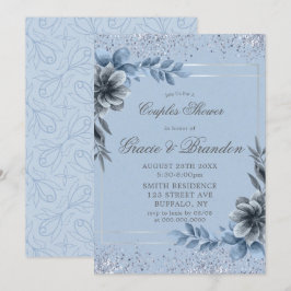 Parejas florales de color gris y azul turquesa inv