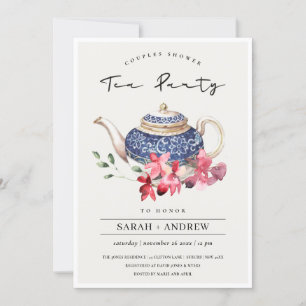 Parejas Florales Rojas Teapot Invitación a Fiesta 