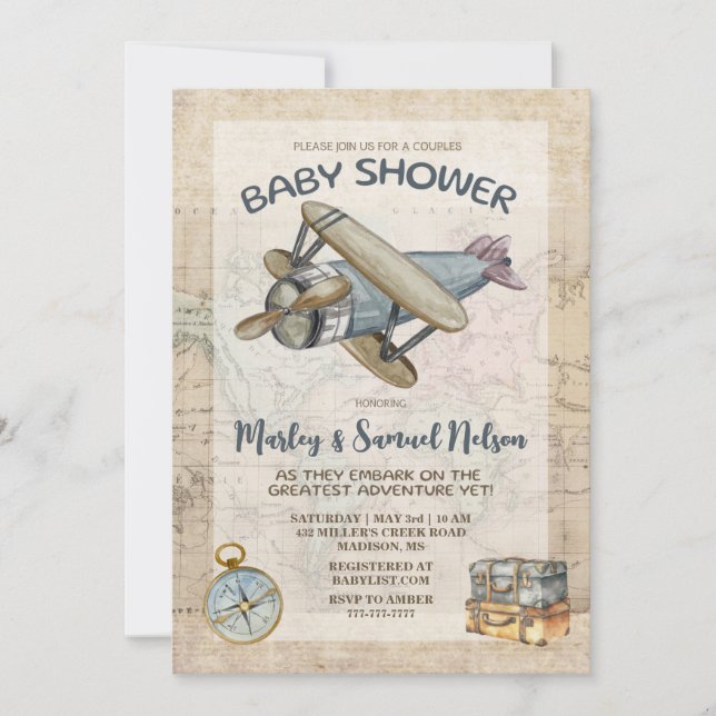 Parejas Invitación Baby Shower Gran Aventura (Anverso)
