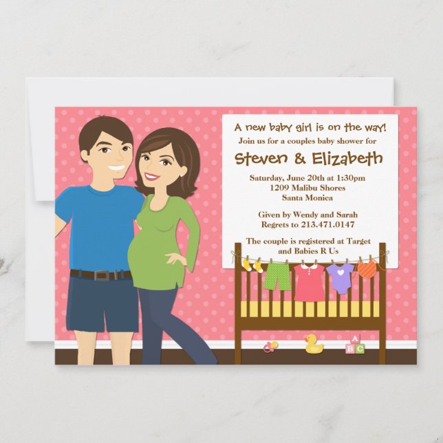 Parejas Invitación de Baby Shower para un Chica (Anverso)