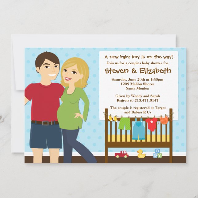 Parejas Invitación de Baby Shower para un niño (Anverso)