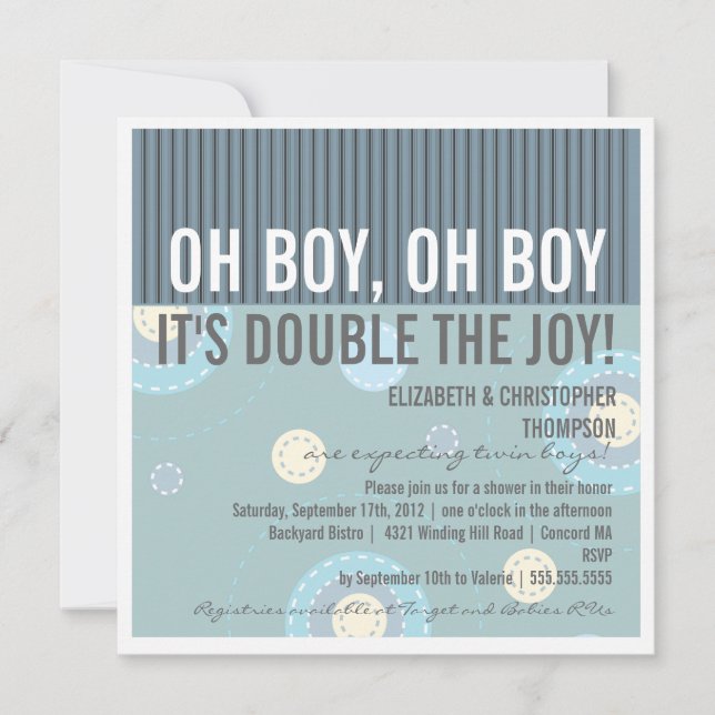 Parejas modernas invitaciones a Baby Shower Twin B (Anverso)