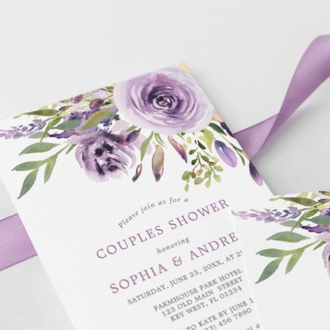 Parejas moradas Rosas Florales Invitación a la duc (Subido por el creador)