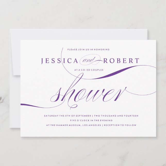 Parejas Purple & White Elegant Invitación a la duc (Anverso)