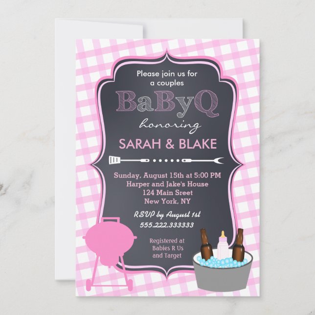 Parejas rosadas Invitaciones Baby Shower BBQ BabyQ (Anverso)