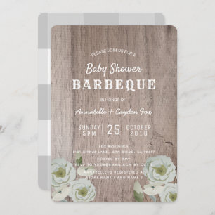 Parejas Rosas BBQ e Invitación a Baby Shower Wood