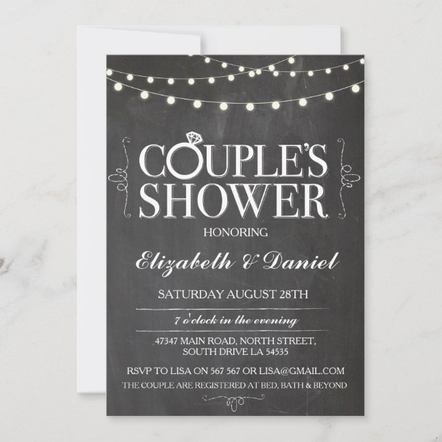 Parejas Shower Chalk String Lights Invitación (Anverso)