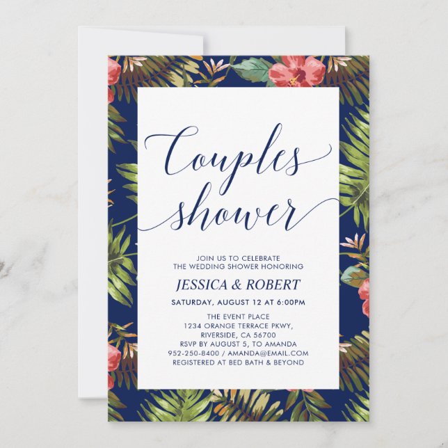 Parejas Tropicales Modernas Invitación a la ducha  (Anverso)