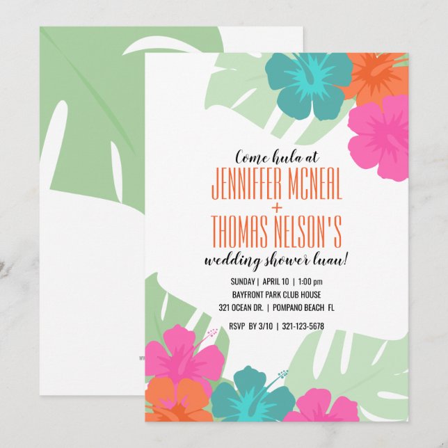 parejas tropicales WEDDING SHOWER luau invitación  (Anverso / Reverso)