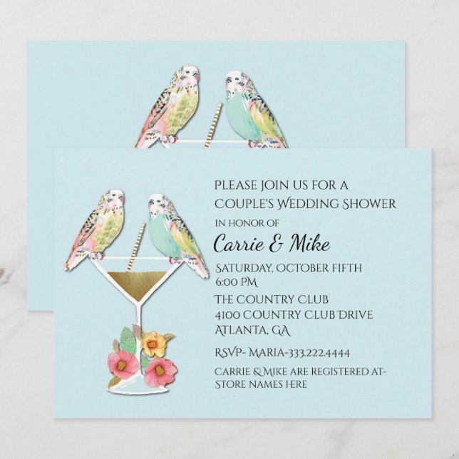 Pares de los Parakeets que casan la invitación de (Anverso / Reverso)
