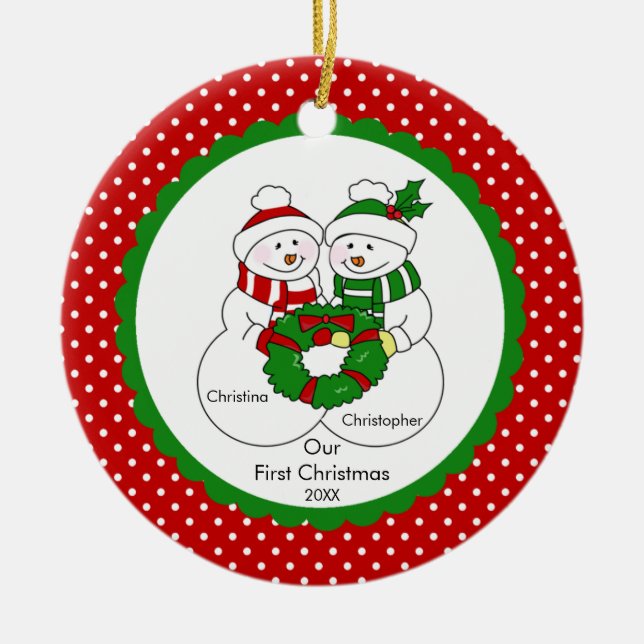 Pares del muñeco de nieve nuestro primer ornamento (Frente)