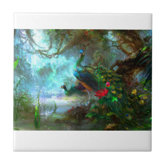 Pares del pavo real en baldosa cerámica del jardín