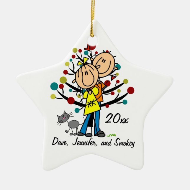Pares en amor y el ornamento personalizado gato (Frente)
