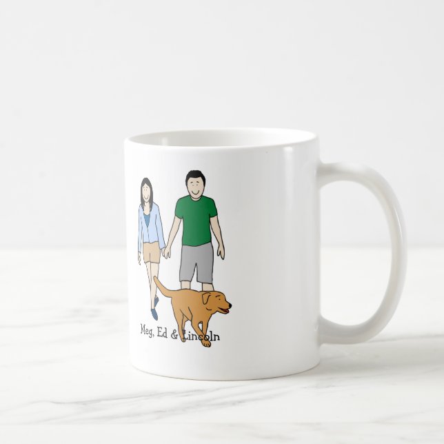 Pares y perro personalizados de la taza del dibujo (Derecha)
