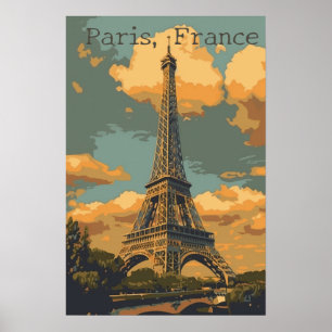 París Antiguo: Póster de viaje de la Torre Eiffel