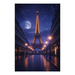 París bajo la luna – Póster romántico de la Torre