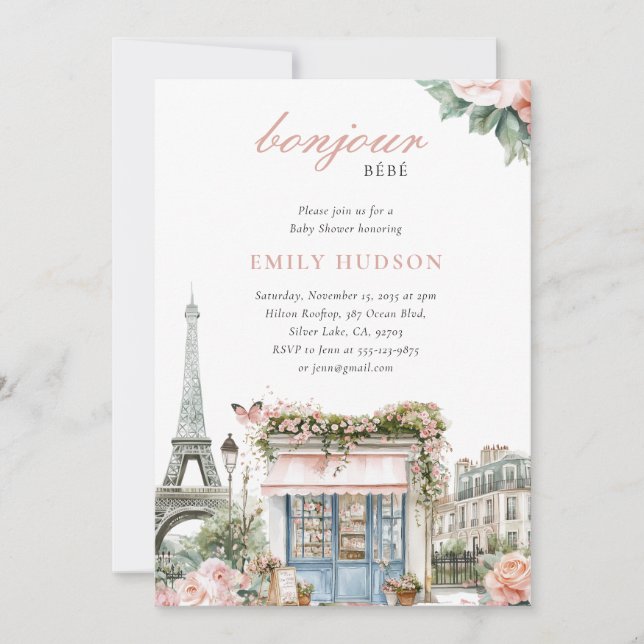 París Bonjour Bebe Invitación a Baby Shower (Anverso)