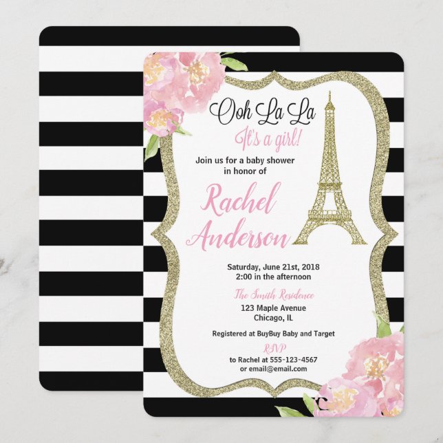 París chica de invitación a la ducha de bebé franc (Anverso / Reverso)