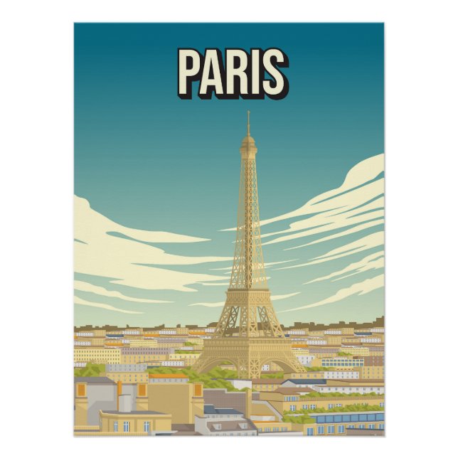 Paris Eiffel Tower Skyline Travel Poster (Anverso)