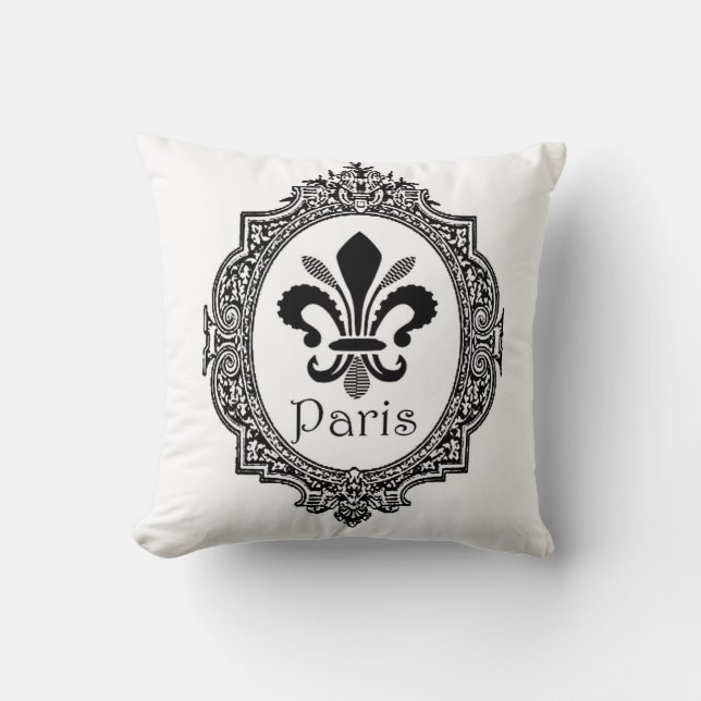 París Fleur Di Lis almohada negra y blanca french (Anverso)