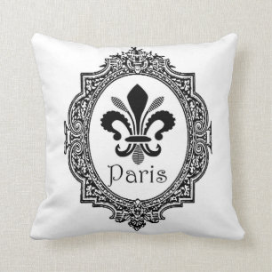 París Fleur Di Lis almohada negra y blanca french